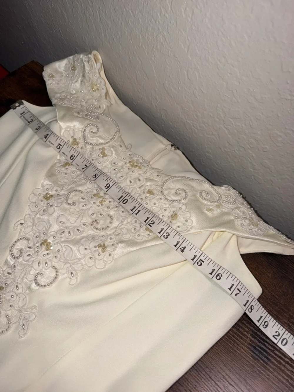 Vintage Off The Shoulder Wedding Gown with Pearl Beadwork - Picture 9 of 11